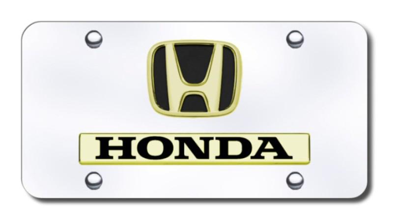 Honda dual honda gold on chrome license plate made in usa genuine