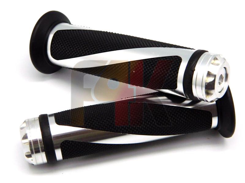 Silver motorcycle aluminum rubber hand grips for 7/8" handlebar sports bikes