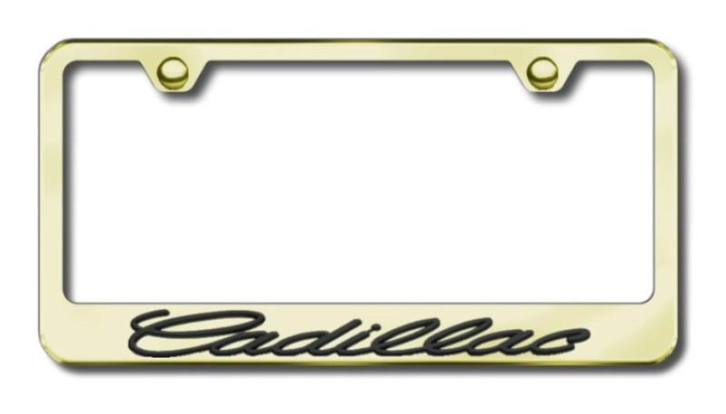 Cadillac 3d black on gold license plate frame-metal made in usa genuine