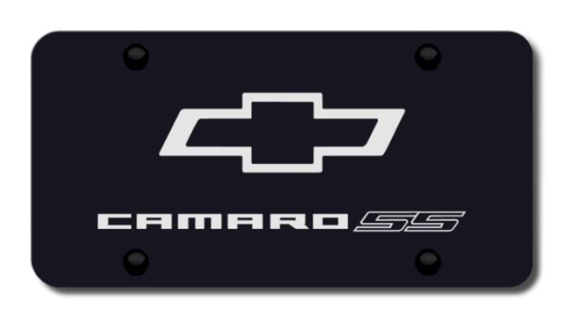 Gm camaro ss laser etched black license plate made in usa genuine