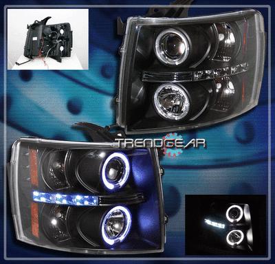 07-12 chevy silverado pickup halo led projector headlights black 1500 2500 3500