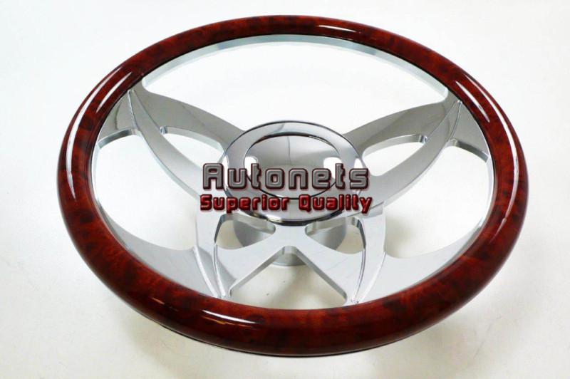 Wood veneer ninja gm chevy buick chrome aluminum steering wheel horn button