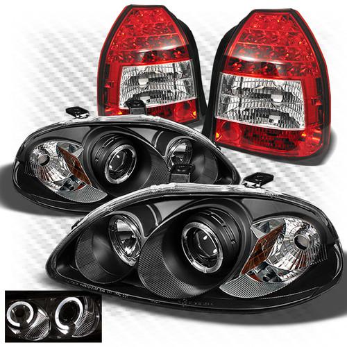 96-98 civic 3dr black projector headlights + r/c philips-led perform tail lights