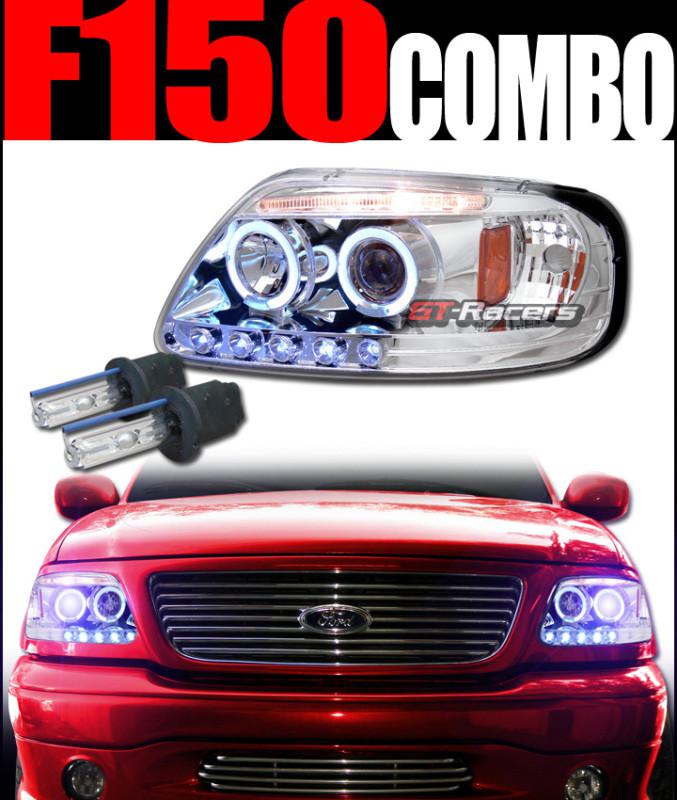 10000k hid xenon w/euro halo led projector head lights 1997-2003 f150/expedition