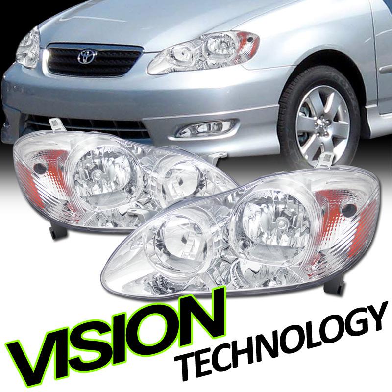 Corolla 03-08 chrome factory crystal style head lights lamps w/ amber left+right