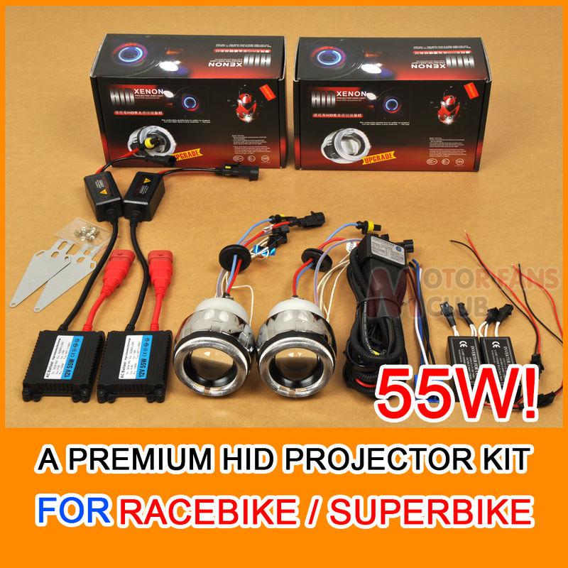 2x 2.5" motorcycle bike hid bi-xenon headlight projector kit halo angel eye 55w