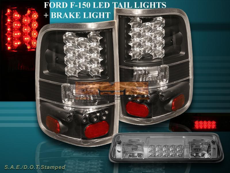 40-08 ford f150 tail lights w/ led blk + smoke brake light led 3rd 2004-2008