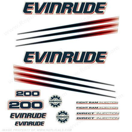 Evinrude 200 bombardier outboard decal kit