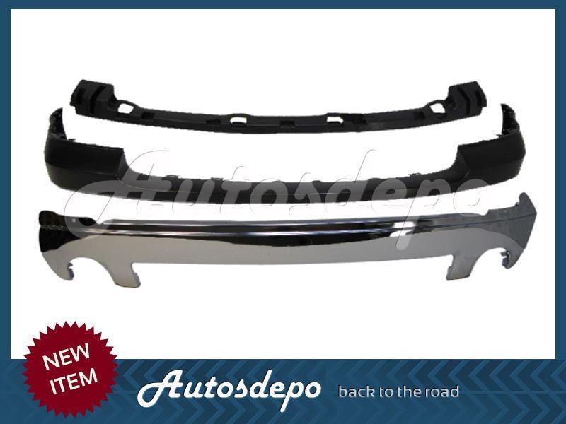 2007-12 gmc sierra 1500 front bumper face bar chr pad raw blk up bracket w/o hol