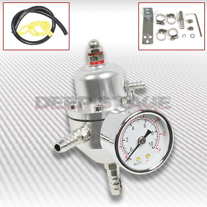 Universal cnc 1-140 psi adjustable fuel pressure regulator+gauge+gas hose silver