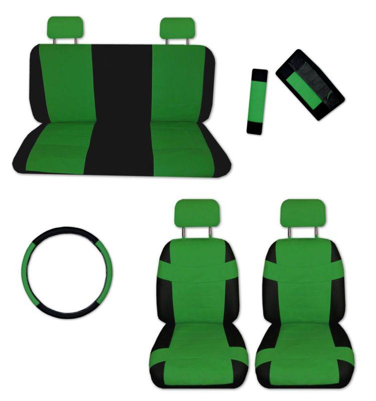 Superior artificial leather green black car truck seat covers set with extras #c