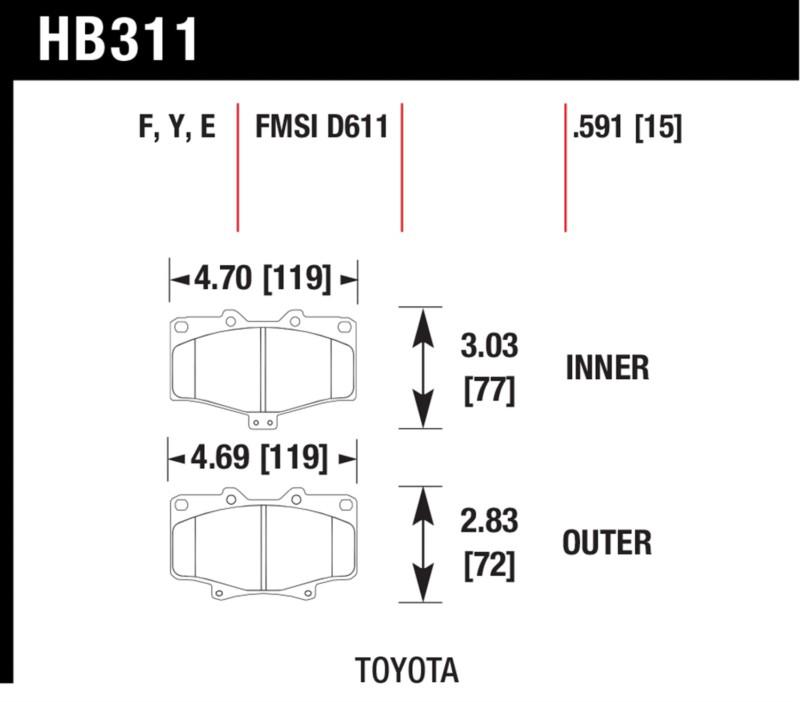 Hawk performance hb311f.591 disc brake pad 92-98 4runner t100