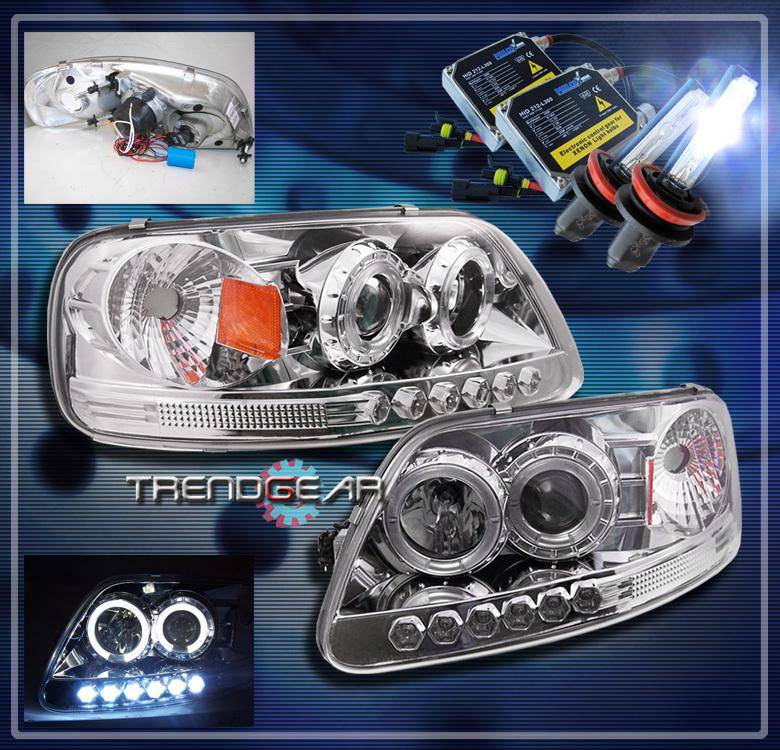 97-03 ford f-150/97-02 expedition halo led chrome projector headlights+8000k hid