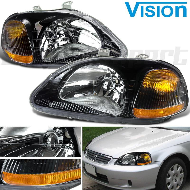 1996-1998 honda ek civic black jdm head lights lamps cx dx lx ex si amber signal