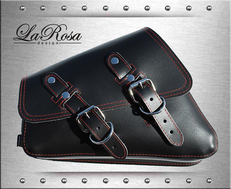 Larosa sportster xl 883 nightster black leather red stitching left saddlebag