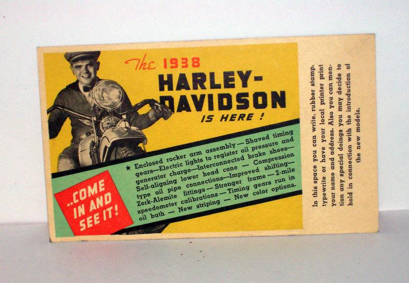 Nos harley " 1938 knucklehead "  dealer sample  factory post card