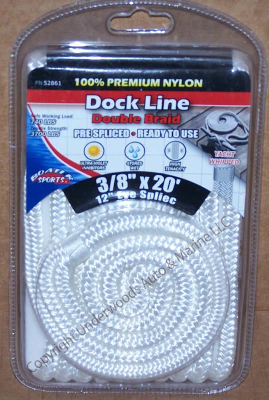 Double braid nylon dock line white 3/8"x20' boat 12"eye