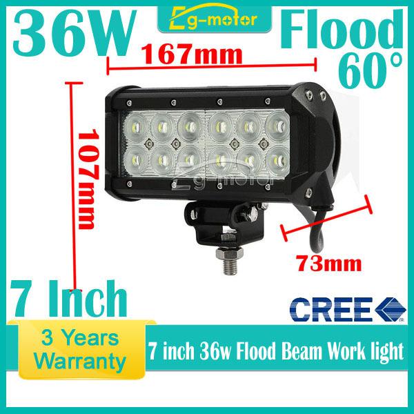 36w 7" 2520 lm cree ip67 60° flood beam work light bar 4wd car truck boat