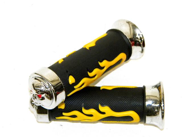 Grips yellow flame black chrome skull honda off road cross xr650l crf250l crf450