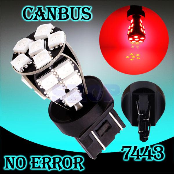 7443 7440 red 21 smd canbus obc error free stop tail brake led light bulb lamp