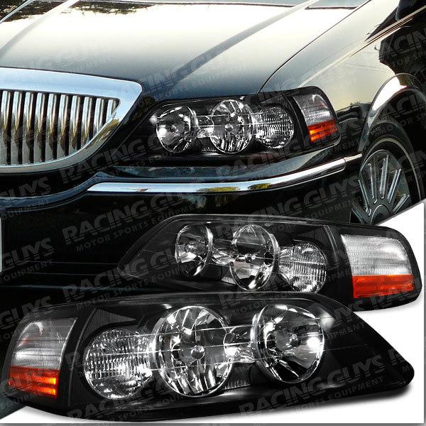 Black euro clear style amber head lights front lamps pair assembly left+right   