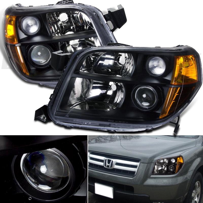 06-08 honda pilot suv fwd 4wd black projector head lights lamps vtec amber refl