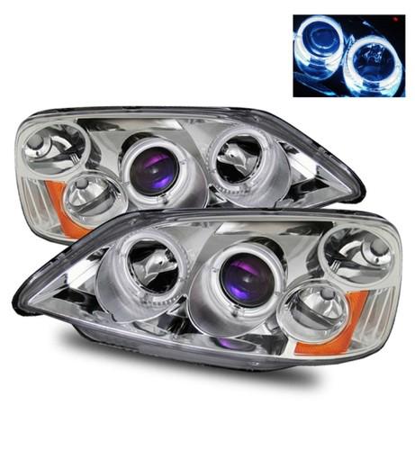 01-03 honda civic dual jdm led angel eye halo clear chrome projector headlights