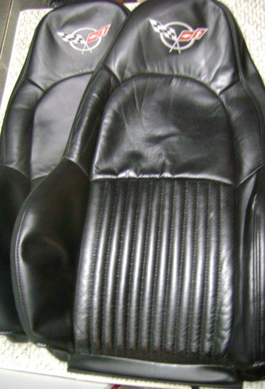 Used oem c5 corvette seat backs leather/vinyl embroidered c5 logo 