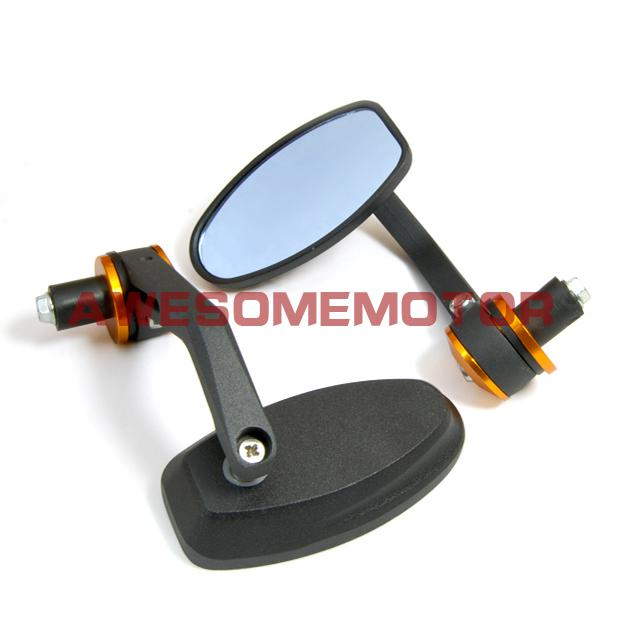 2 pcs brand new 7/8" motorcycle handle bar end rearview mirror black and golden