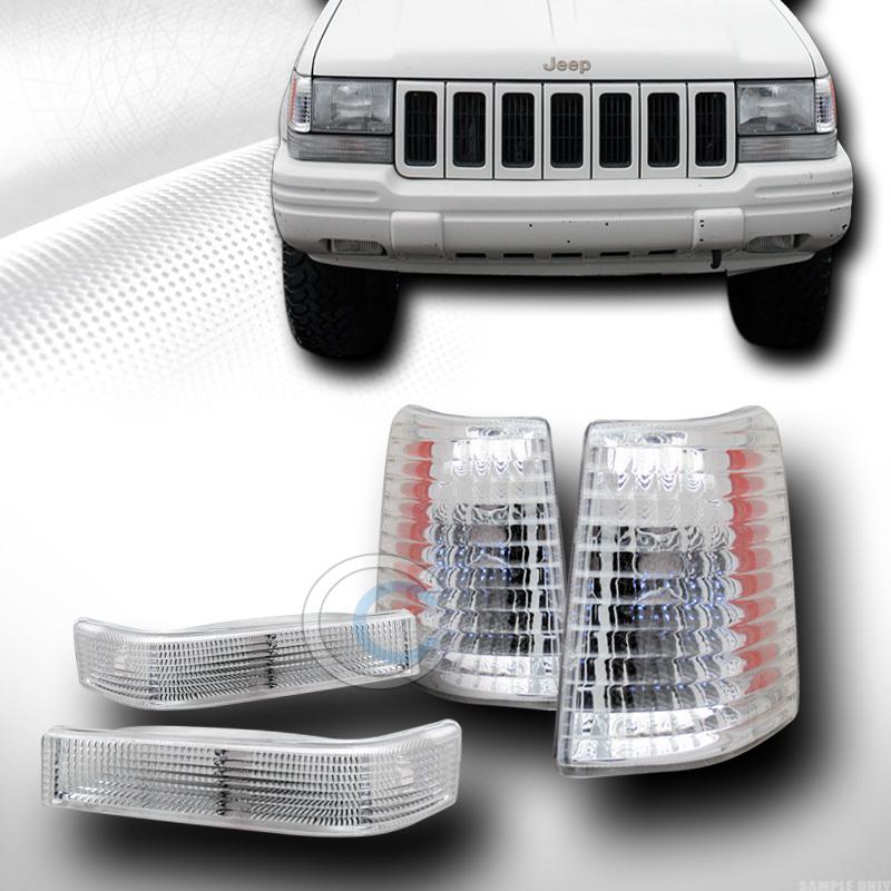 Crystal clear front signal bumper+amber corner lights 93-96 jeep grand cherokee