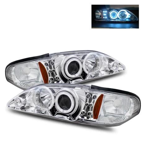 94-98 ford mustang ccfl 7000k angel eye halo clear chrome projector headlights