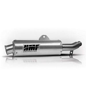 Hmf performance slip-on exhaust round brushed aluminum grizzly 660 02