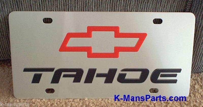 Chevrolet tahoe stainless steel vanity license plate tag bowtie red