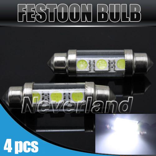 4pcs 39mm 5050 3 smd led car interior festoon dome white xenon light bulb 12v