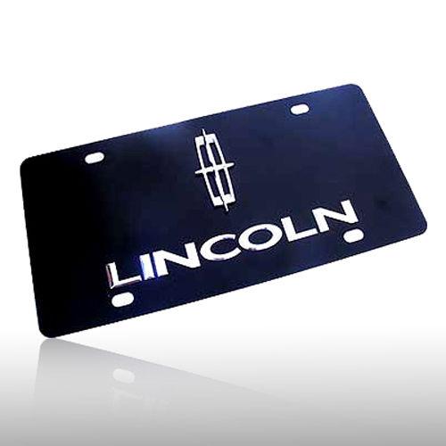 Lincoln 3d logo name black stainless steel license plate, official + free gift