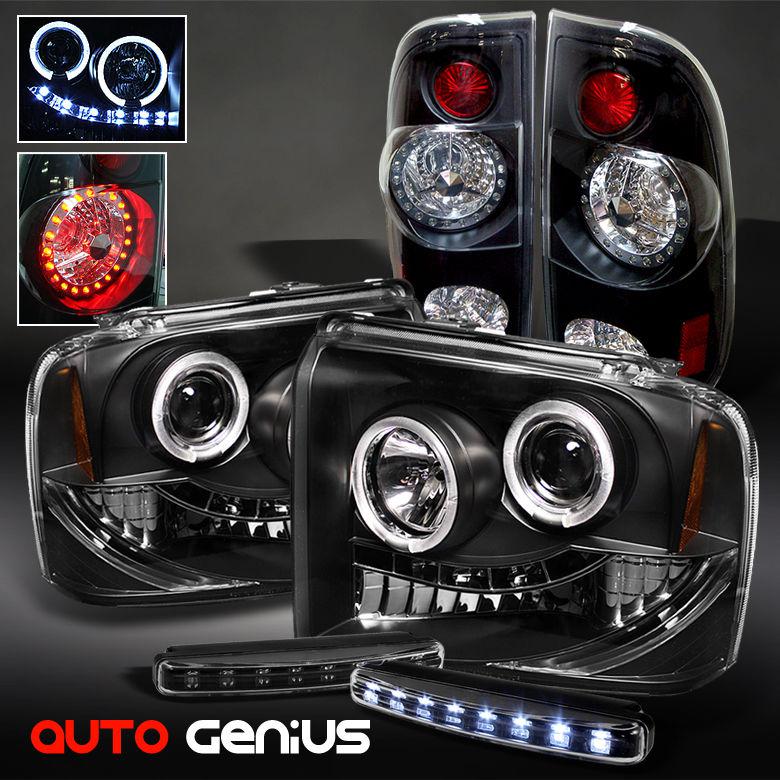 05-07 f2/3/450 blk projector headlights + led ring tail lights + daytime led drl