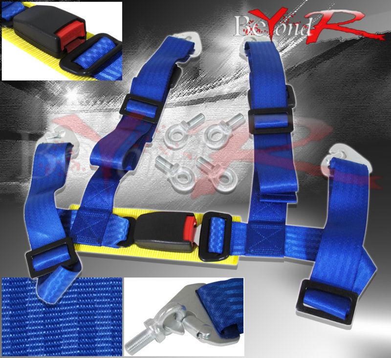 2" single 4 point harness nylon strap quick eye strap bolt release snap on blue