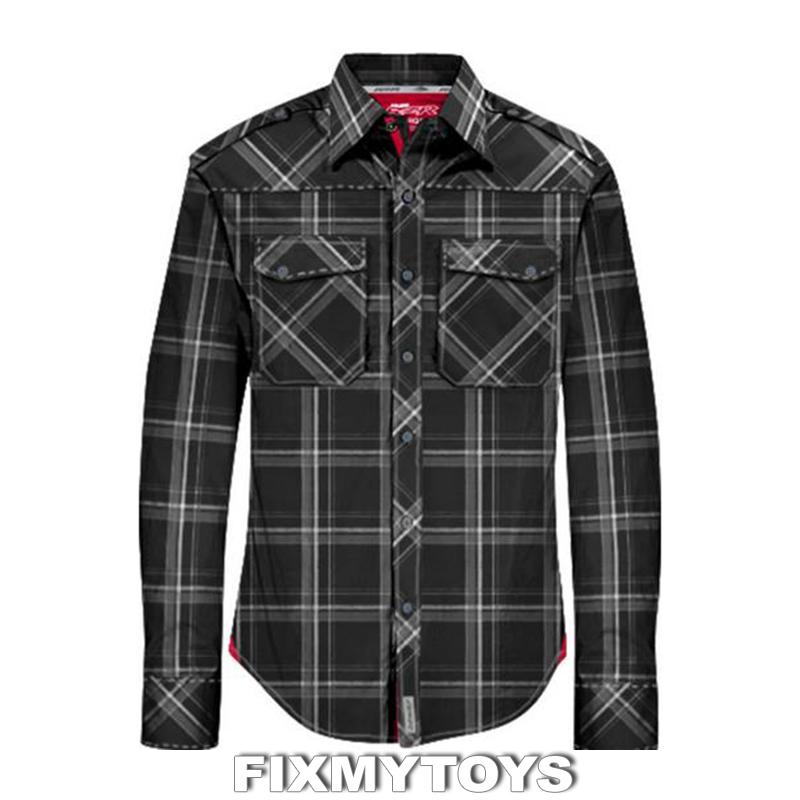 Oem polaris rzr badlands check button up black plaid long sleeve sizes s-3xl