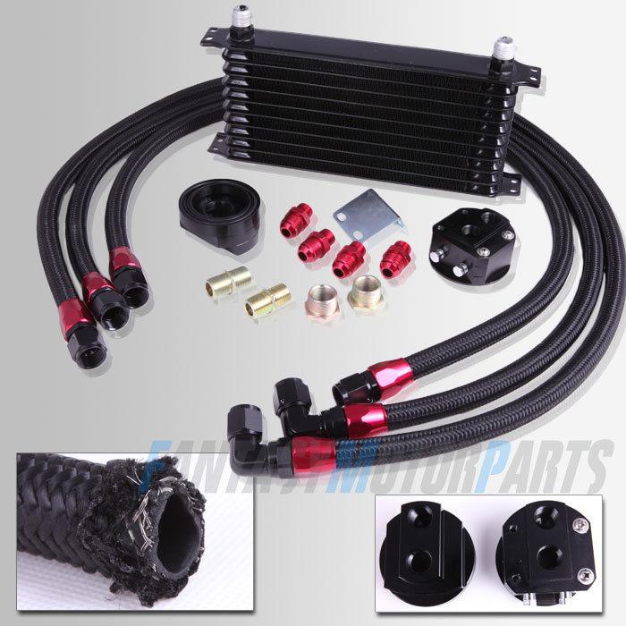 Universal 10 row oil cooler kit + oil relocation kit m20xp1.5 10an block adapter