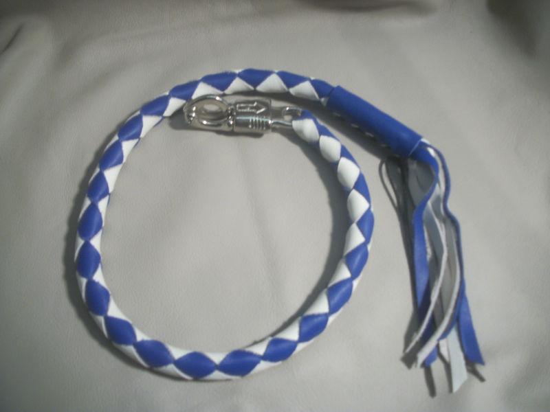 Biker whip getback motorcycle usa made leather thick blue & white!!!! 