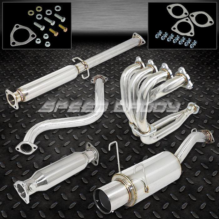 4.5" muffler tip racing catback+header+piping exhaust 93-97 del sol d16 eg si/s