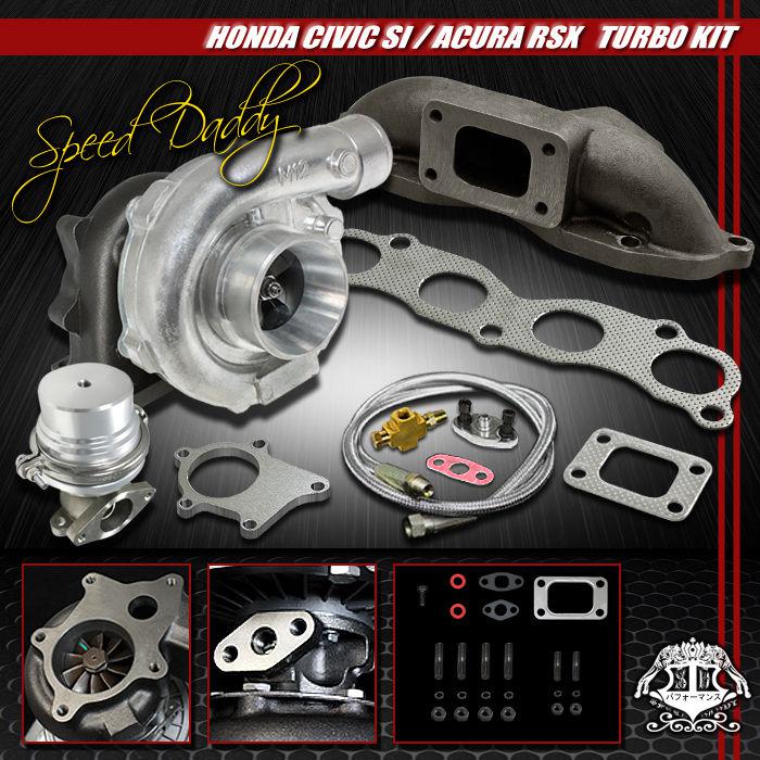 T04e 5-pc turbo kit turbocharger+cast manifold+wastegate 02-11 civic si/-06 rsx