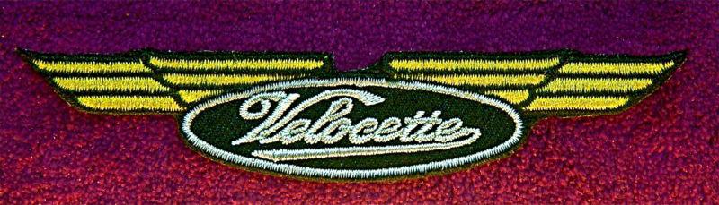 Velocette motorcycle embroidered iron on patch 4 3/8 " wide