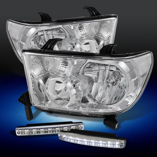 07-12 tundra 08-11 sequoia crystal chrome headlight+drl led daytime running lamp