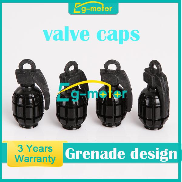 Grenade bike car moto tire tyre air valve dust cap cover black/red/gold/blue x4