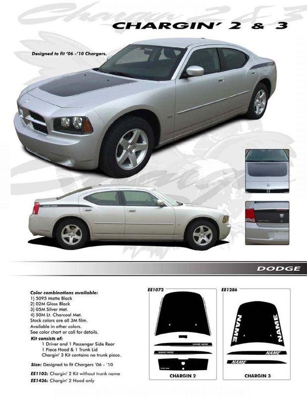 Dodge charger hood 3m vinyl graphics decals stripes emblems trim kit 2006-2010