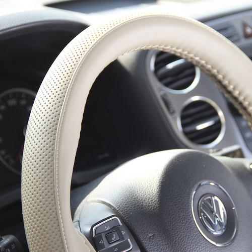 Steering wheel wrap beige pvc leather dots pattern diy stitch 47009a