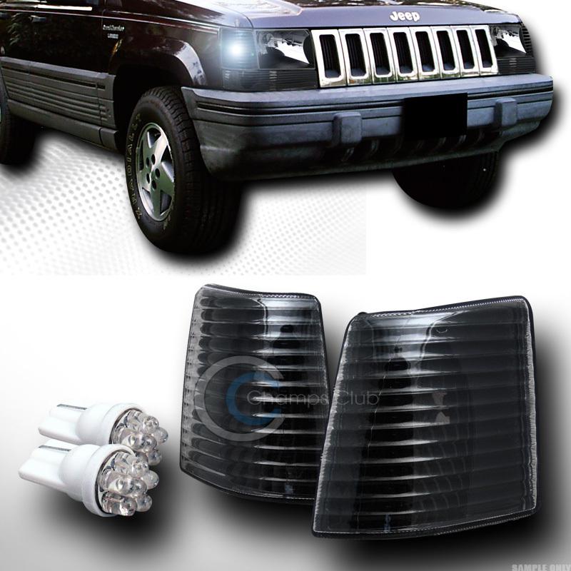 Black clear parking corner lights k2+6 count led bulbs 93-98 jeep grand cherokee