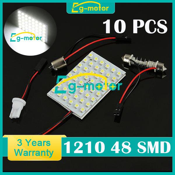 10pcs white 1210 48 smd t10 led bulb light panel car interior dome ba9s adapter