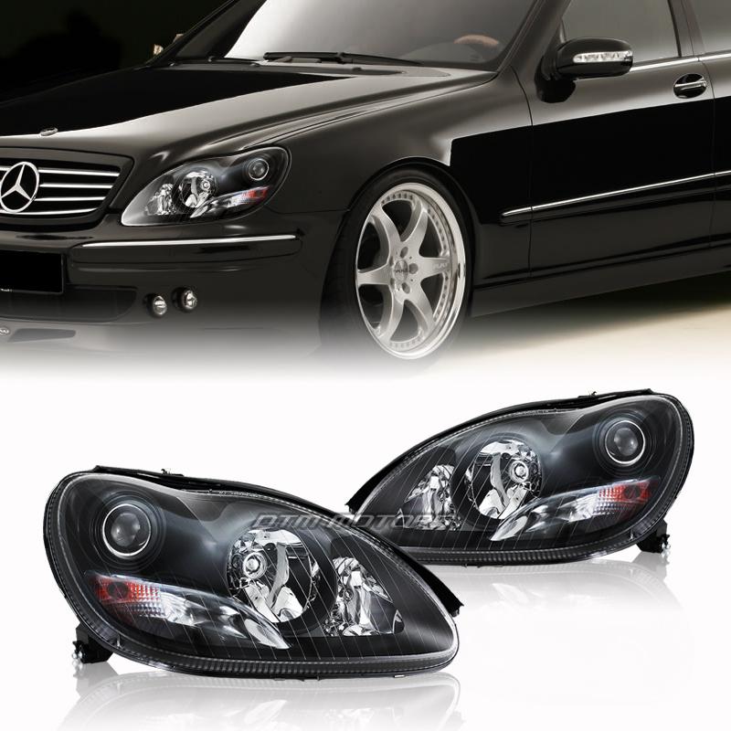 2000-2005 mercedes-benz s-class w220 black housing clear lens headlight lamps